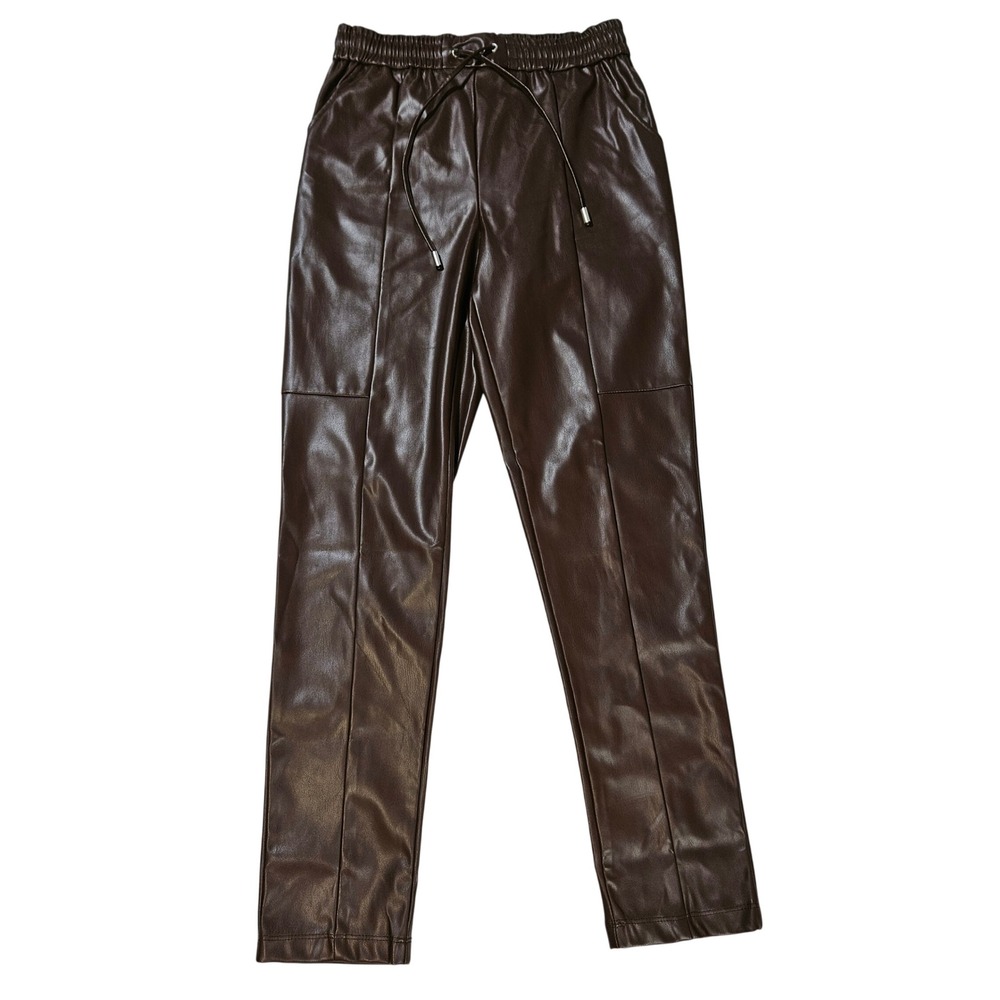 Love Tree Chocolate Brown Faux Leather Jogger Pants S Edgy Streetwear Academia